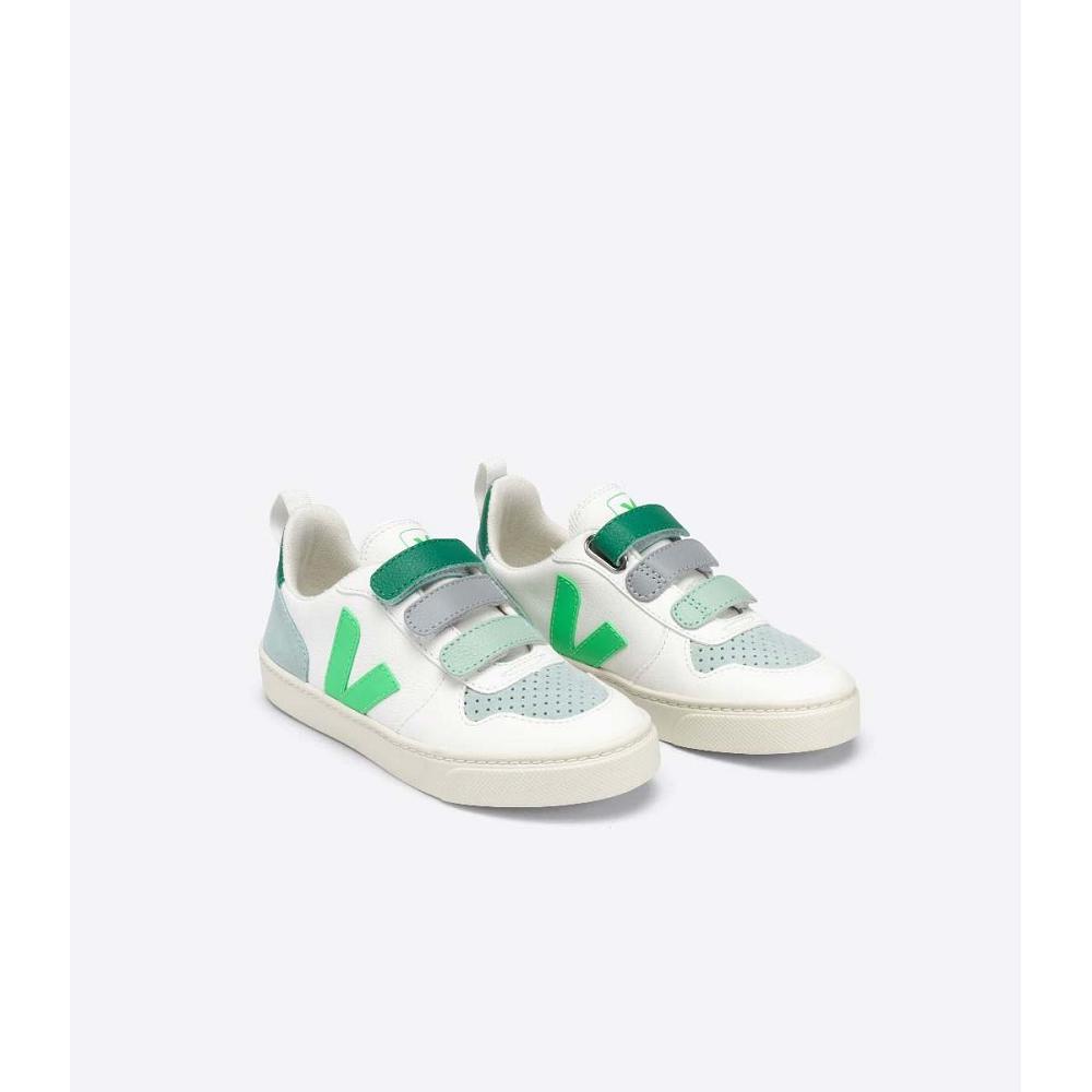 White/Green Kids' Veja V-10 CHROMEFREE Shoes | AU 741MQZ